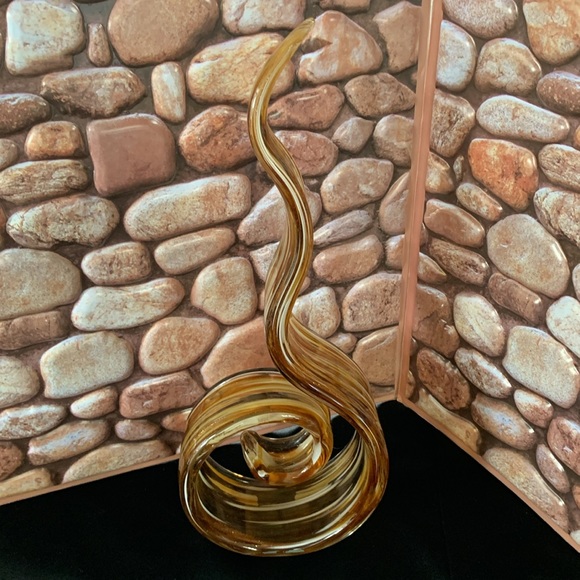 Vintage HQT Murano Style Swirl  (12") Amber Gold Glass Ribbon Sculpture - Picture 3 of 12